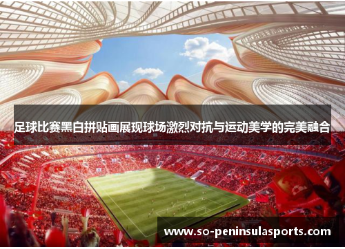 足球比赛黑白拼贴画展现球场激烈对抗与运动美学的完美融合